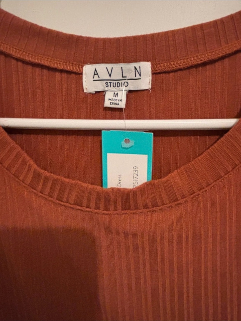 Rust Ribbed Midi Dress with Side Ruching - Picture 3 of 3
